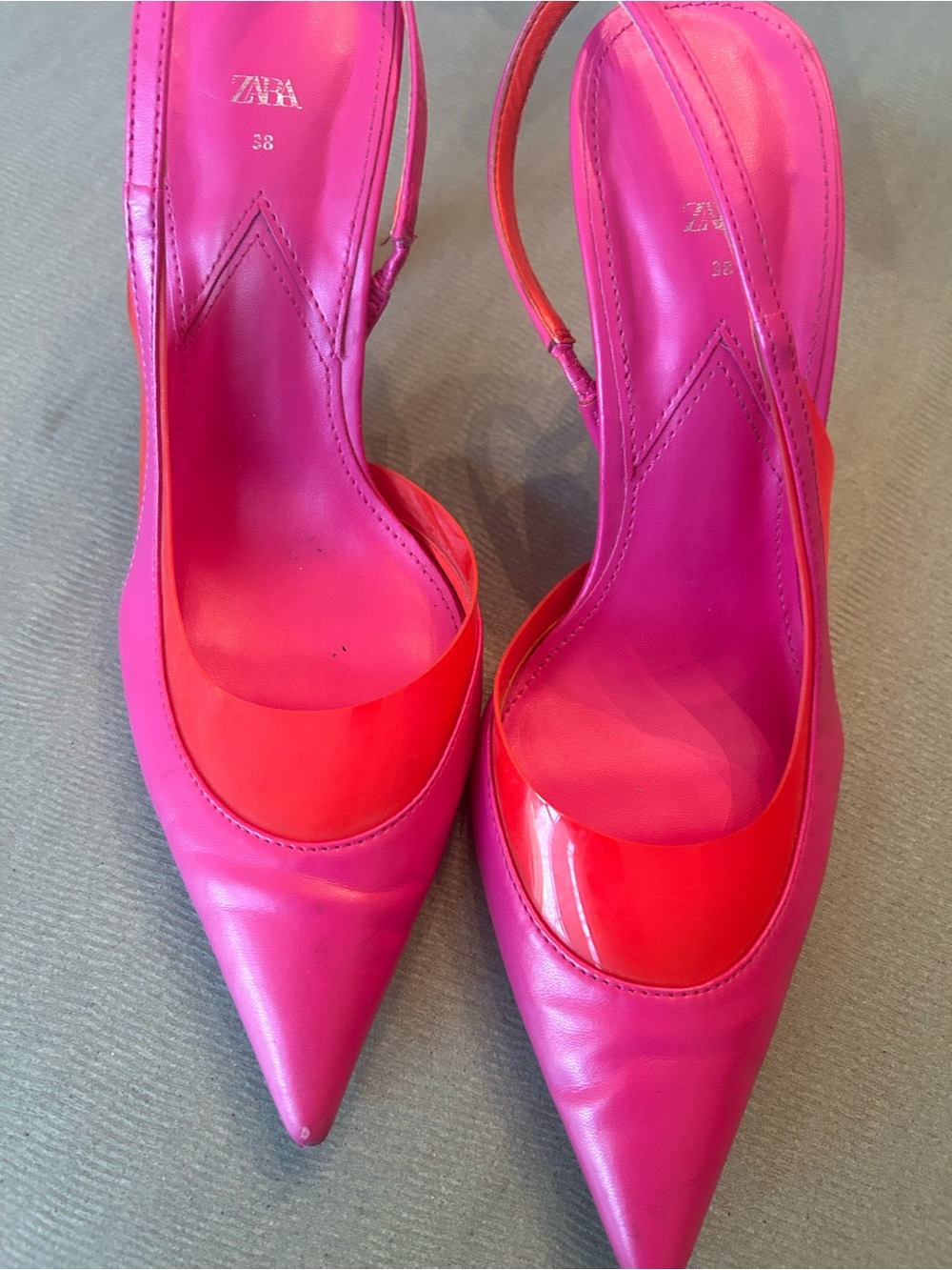Zara Hot Pink and Red Pointed Slingback Heels size 38 euro - Picture 8 of 13